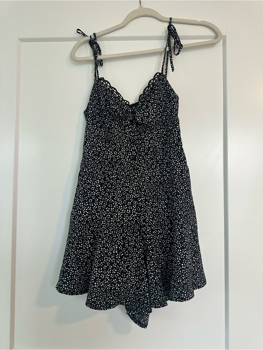 Princess Polly Black & White Dot Tie-Strap Romper